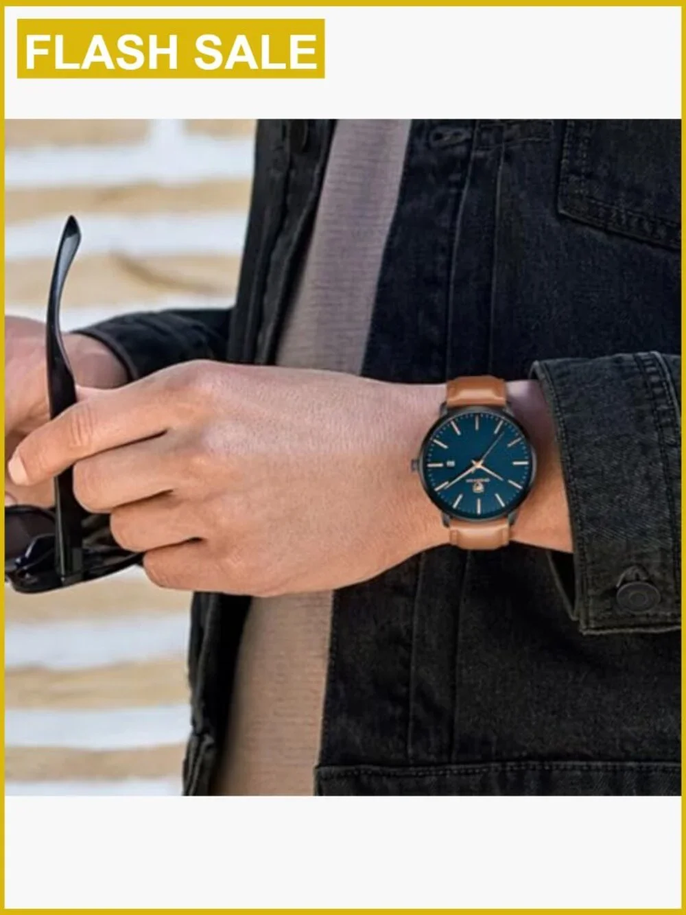 Men's Minimalist Quartz Watch with Leather Strap, Blue Dial